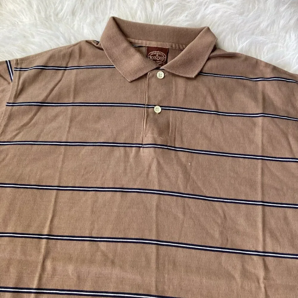 Vintage Cross Creek Shirt Sz XL Brown Striped Polo Made In USA Outdoors Casual - Picture 2 of 4
